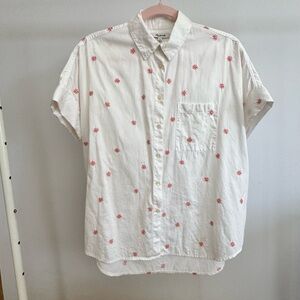 Madewell Embroidered Daisy Courier Button Down Short Sleeve Shirt, S